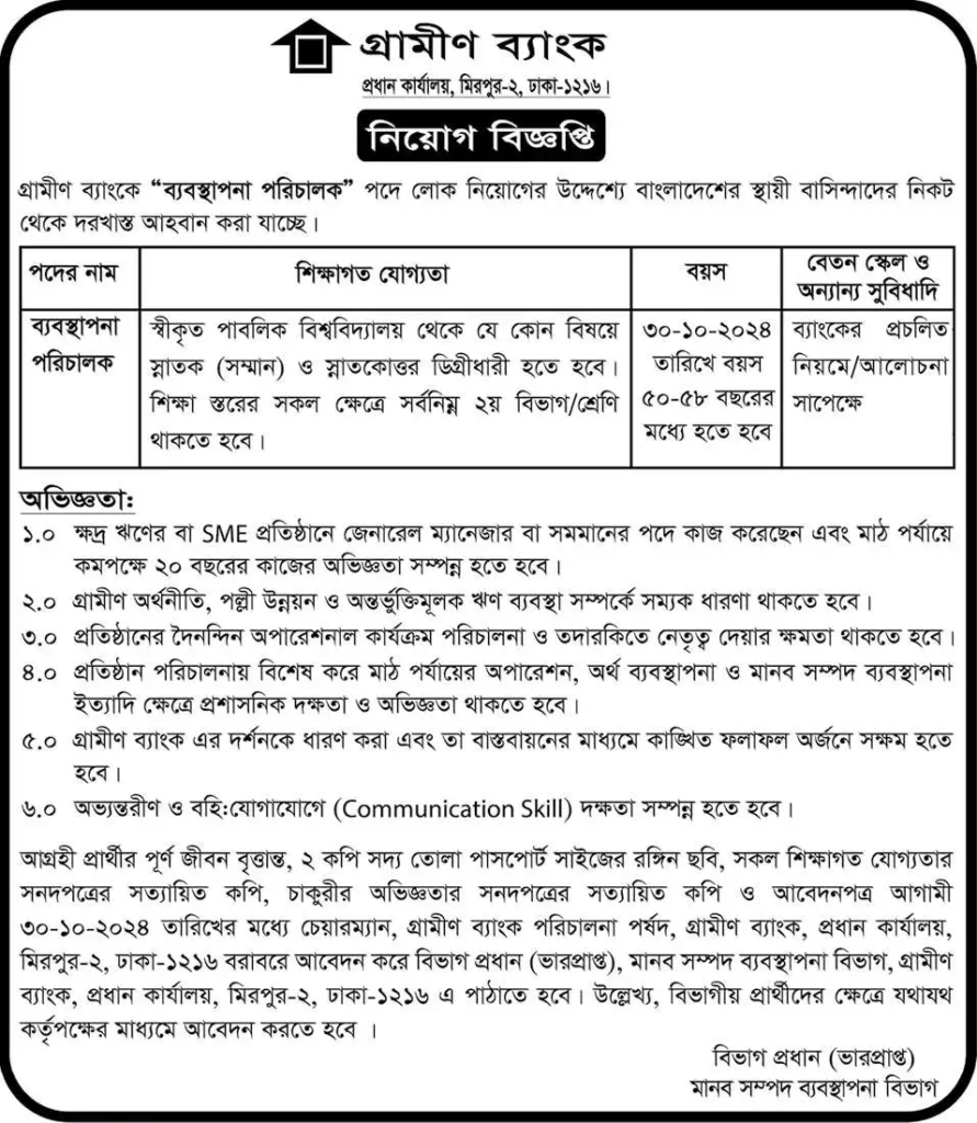 Grameen Bank Job Circular 2024